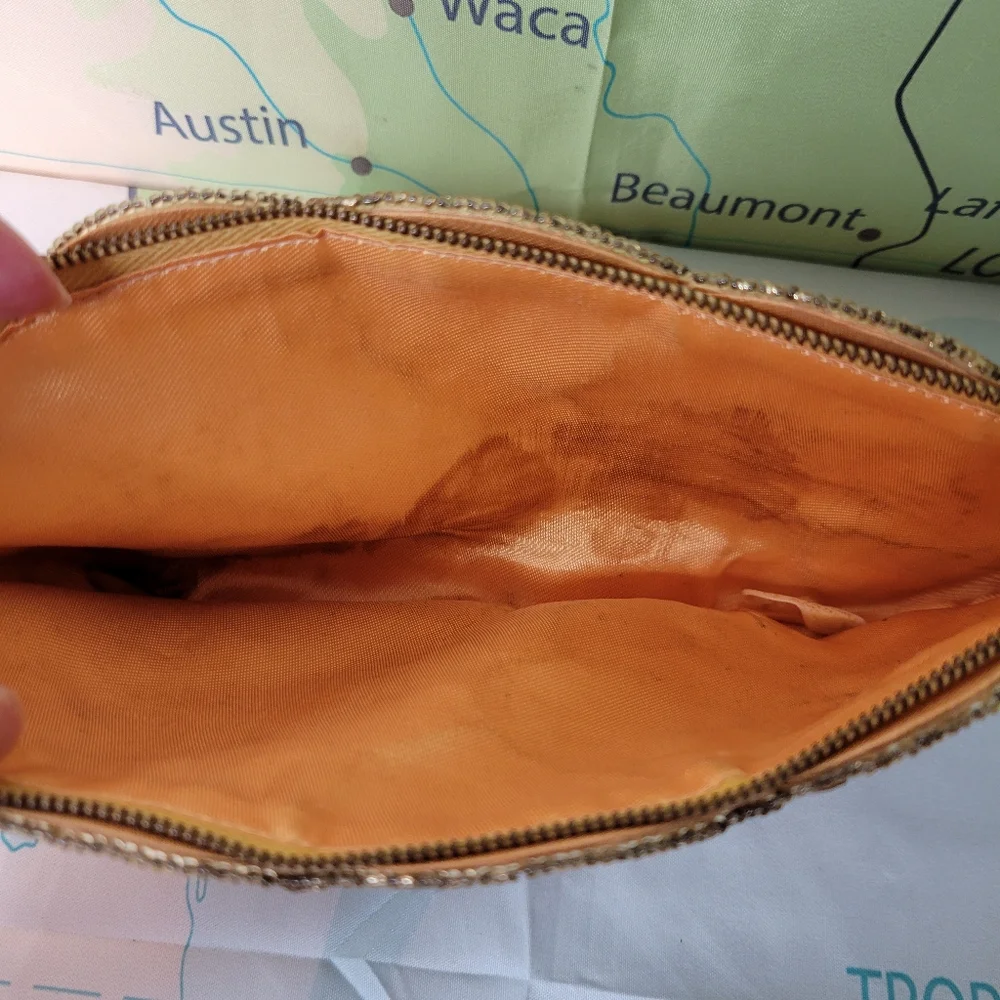 Vintage 1950s Gold Sequin Clutch Bag Purse - Picture 7 of 12